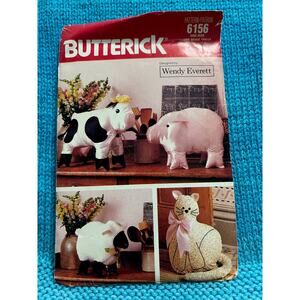 Butterick 6156 plush decorative cow pig lamb cat sewing pattern